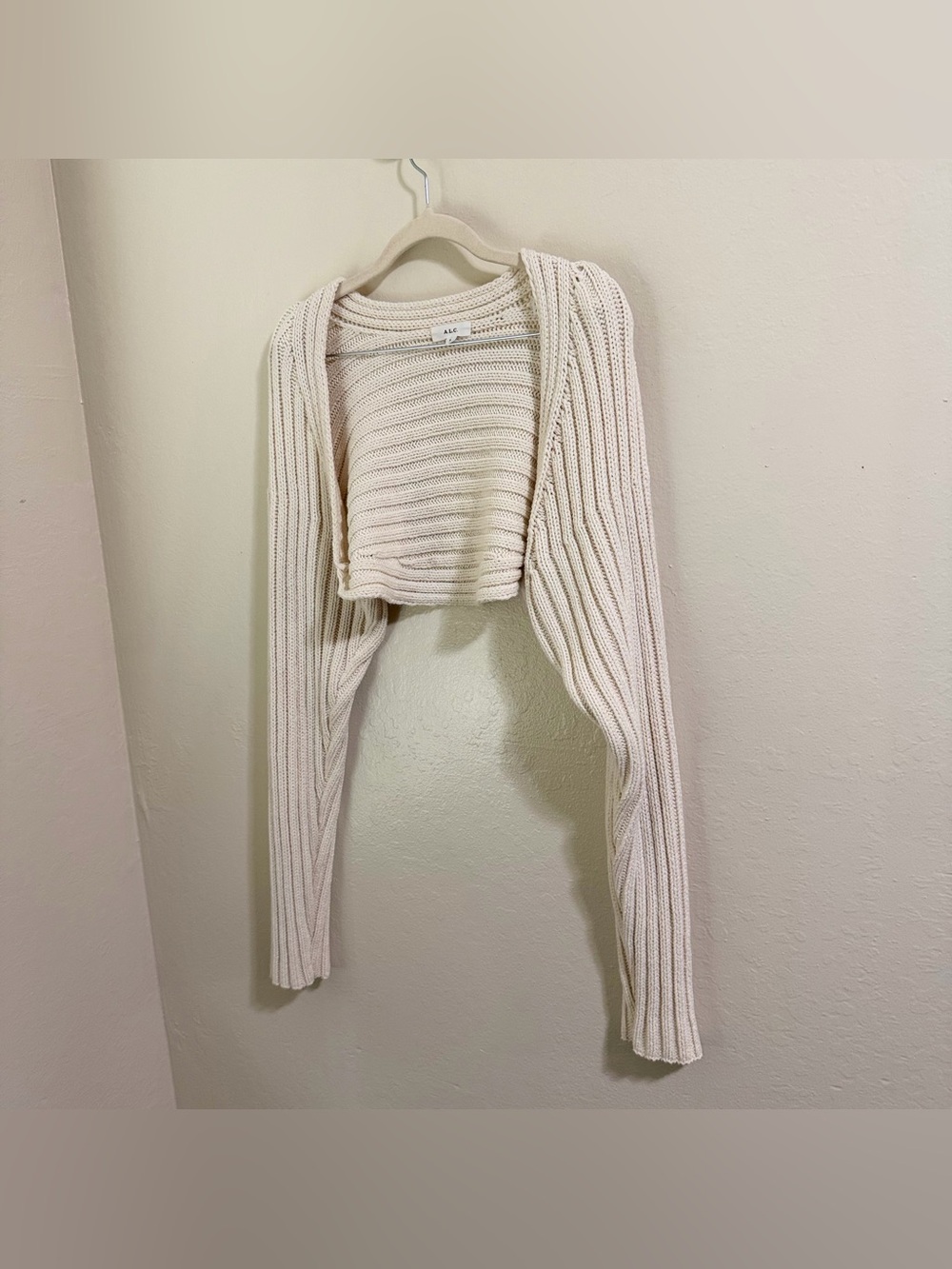 A.L.C. Ivory Ribbed Knit Cropped Bolero Shrug Sweater Size Small Excellent - Picture 7 of 10